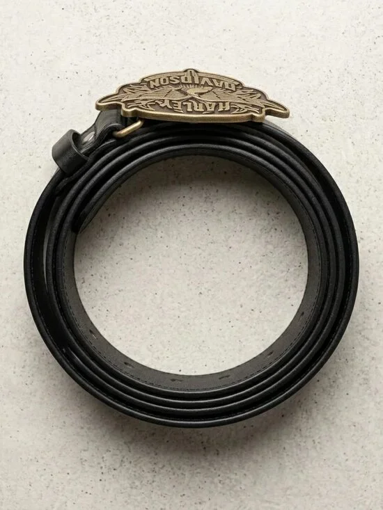 Harley-Davidson Genuine Leather Biker Belt Antique Gold Eagle Logo Buckle" - Picture 4 of 4